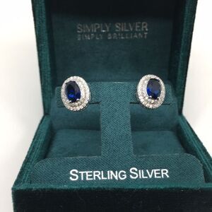 Simply Silver Simply Brilliant Sterling Silver CZ & Blue Stud Earrings